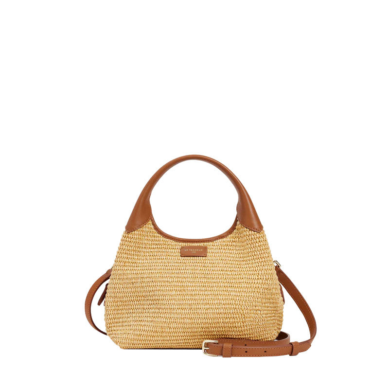 Petit sac à main hogo effet  raphia et cuir lisse Juliette Le Tanneur