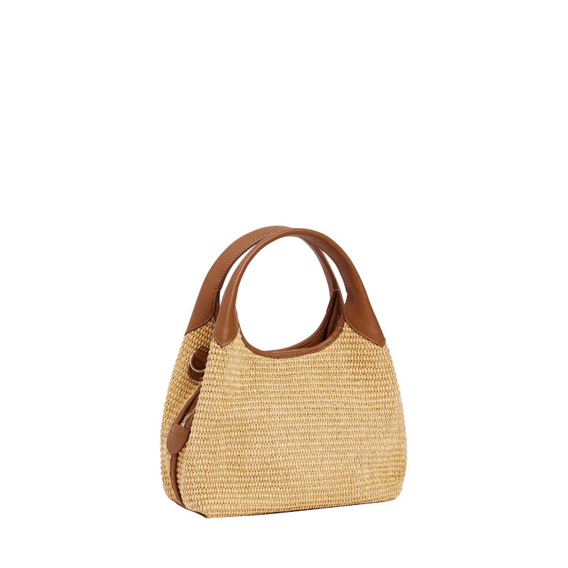 Petit sac à main hogo effet  raphia et cuir lisse Juliette Le Tanneur